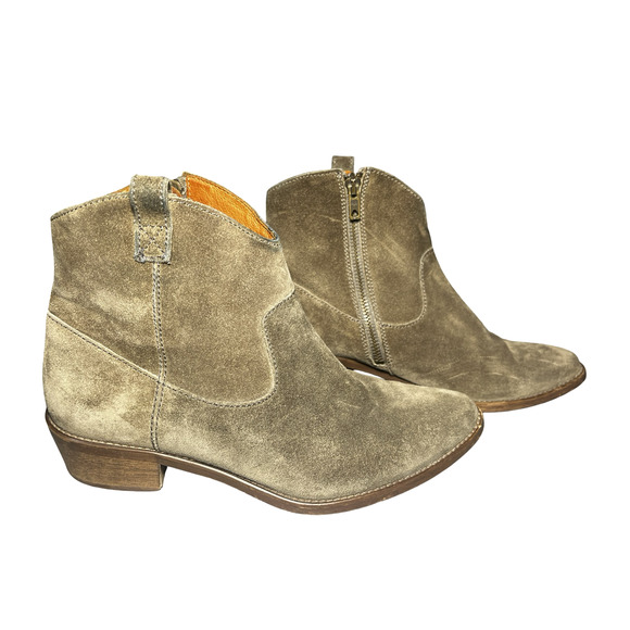 Madewell Boots Womens Size 8 Taupe Suede Ankle Booties Side Zip Pointed Toe - Picture 1 of 9
